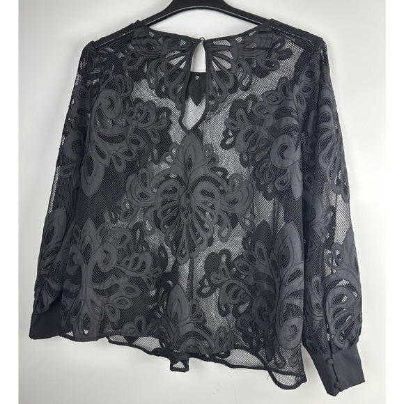 Torrid Mesh With Embroidery Long Sleeve Blouse Sheer Top Keyhole Plus Size 1 1X - Picture 9 of 12